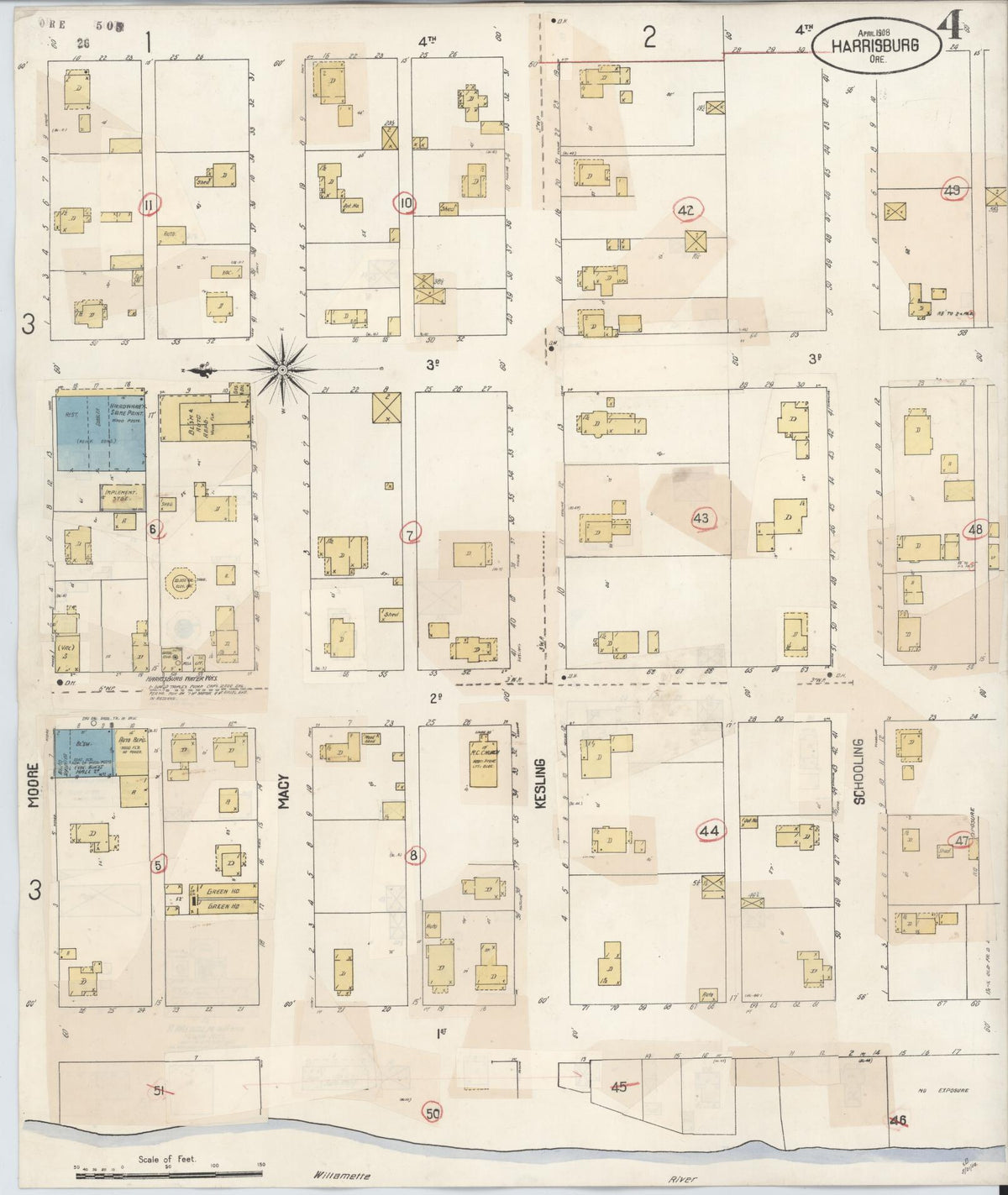 Sanborn Fire Insurance Map from Harrisburg, Linn County, Oregon (1931), Sheet #0004 - Historic Sanborn Fire Insurance Map Print, vintage old map wall art, antique decor, genealogy gift, Oregon Oregon map