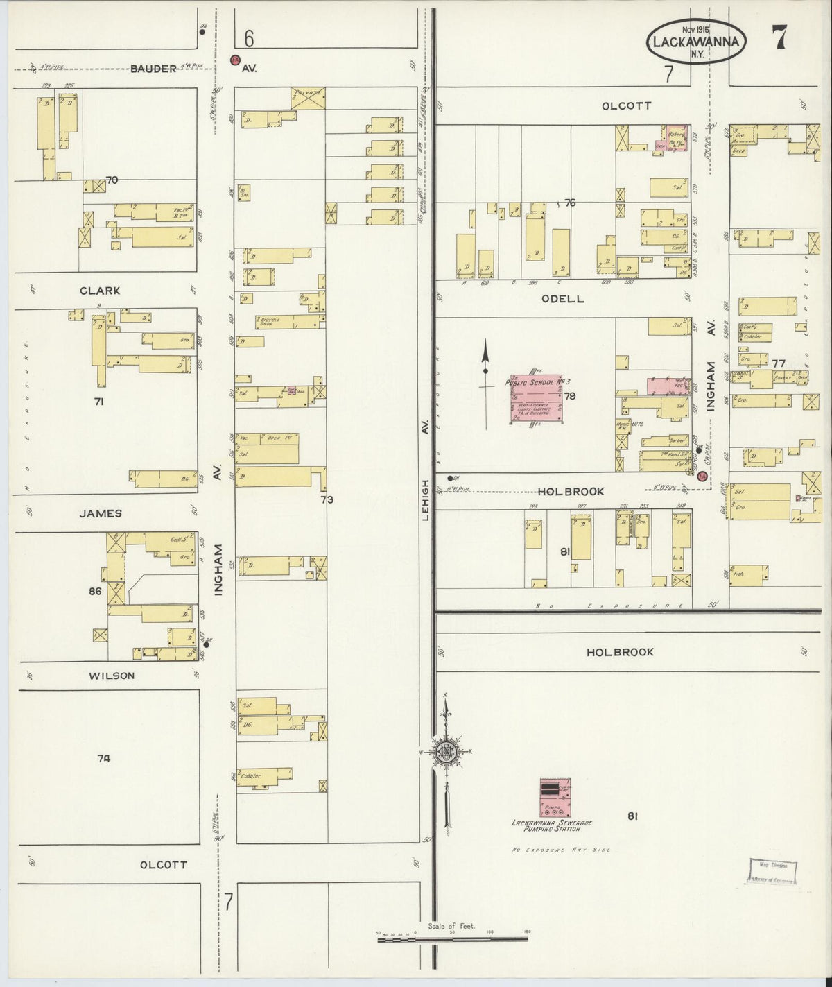 Sanborn Fire Insurance Map from Lackawanna, Erie County, New York (1915), Sheet #0007 - Historic Sanborn Fire Insurance Map Print, vintage old map wall art, antique decor, genealogy gift, New York New York map
