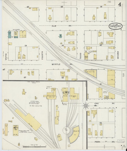 Sanborn Fire Insurance Map from Sanford, Seminole County, Florida (1895), Sheet #0004 - Historic Sanborn Fire Insurance Map Print, vintage old map wall art, antique decor, genealogy gift, Florida Florida map