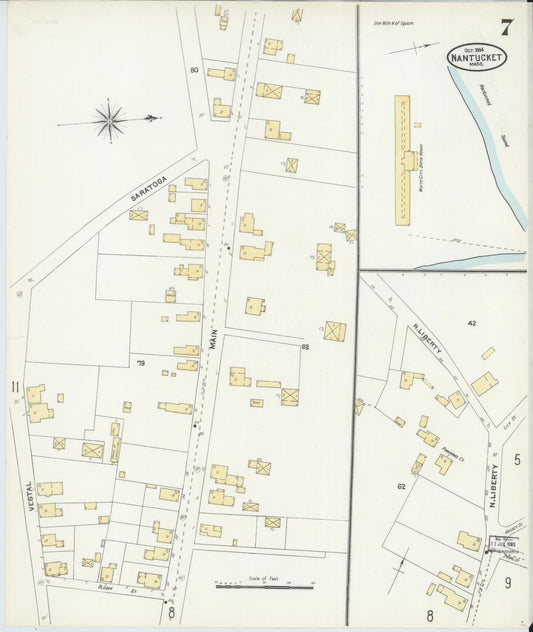 Sanborn Fire Insurance Map from Nantucket, Nantucket County, Massachusetts (1904), Sheet #0007 - Historic Sanborn Fire Insurance Map Print, vintage old map wall art, antique decor, genealogy gift, Massachusetts Massachusetts map