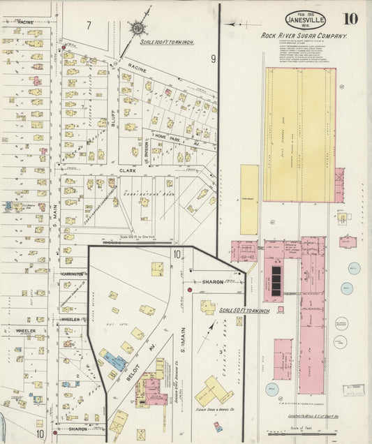 Sanborn Fire Insurance Map from Janesville, Rock County, Wisconsin (1915), Sheet #0010 - Historic Sanborn Fire Insurance Map Print, vintage old map wall art, antique decor, genealogy gift, Wisconsin Wisconsin map