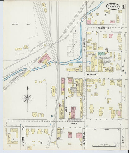 Sanborn Fire Insurance Map from Urbana, Champaign County, Ohio (1890), Sheet #0004 - Historic Sanborn Fire Insurance Map Print, vintage old map wall art, antique decor, genealogy gift, Ohio Ohio map