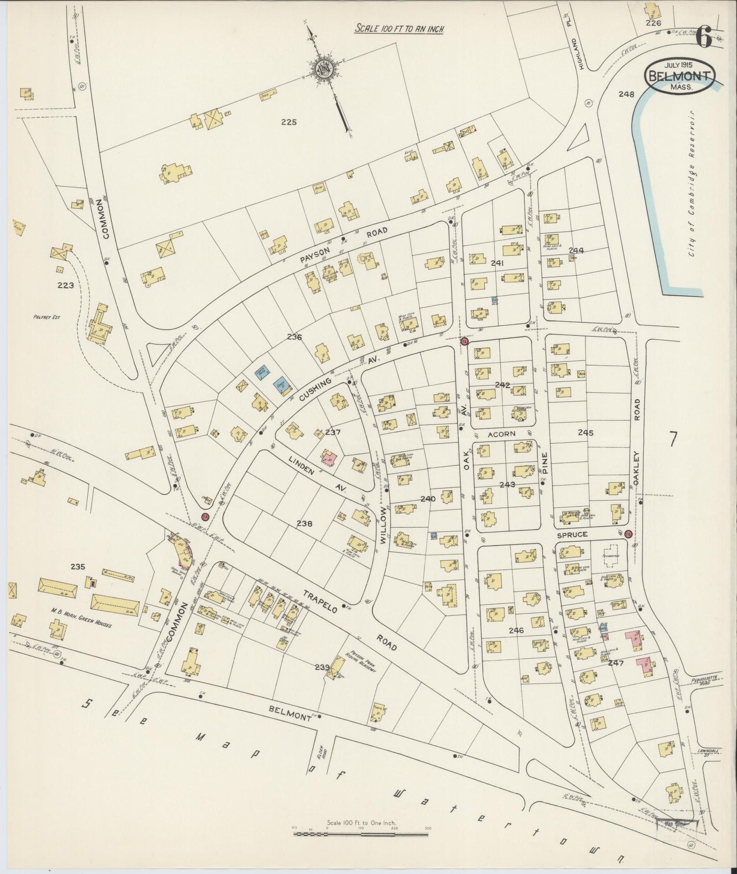 Sanborn Fire Insurance Map from Belmont, Middlesex County, Massachusetts (1915), Sheet #0006 - Historic Sanborn Fire Insurance Map Print, vintage old map wall art, antique decor, genealogy gift, Massachusetts Massachusetts map
