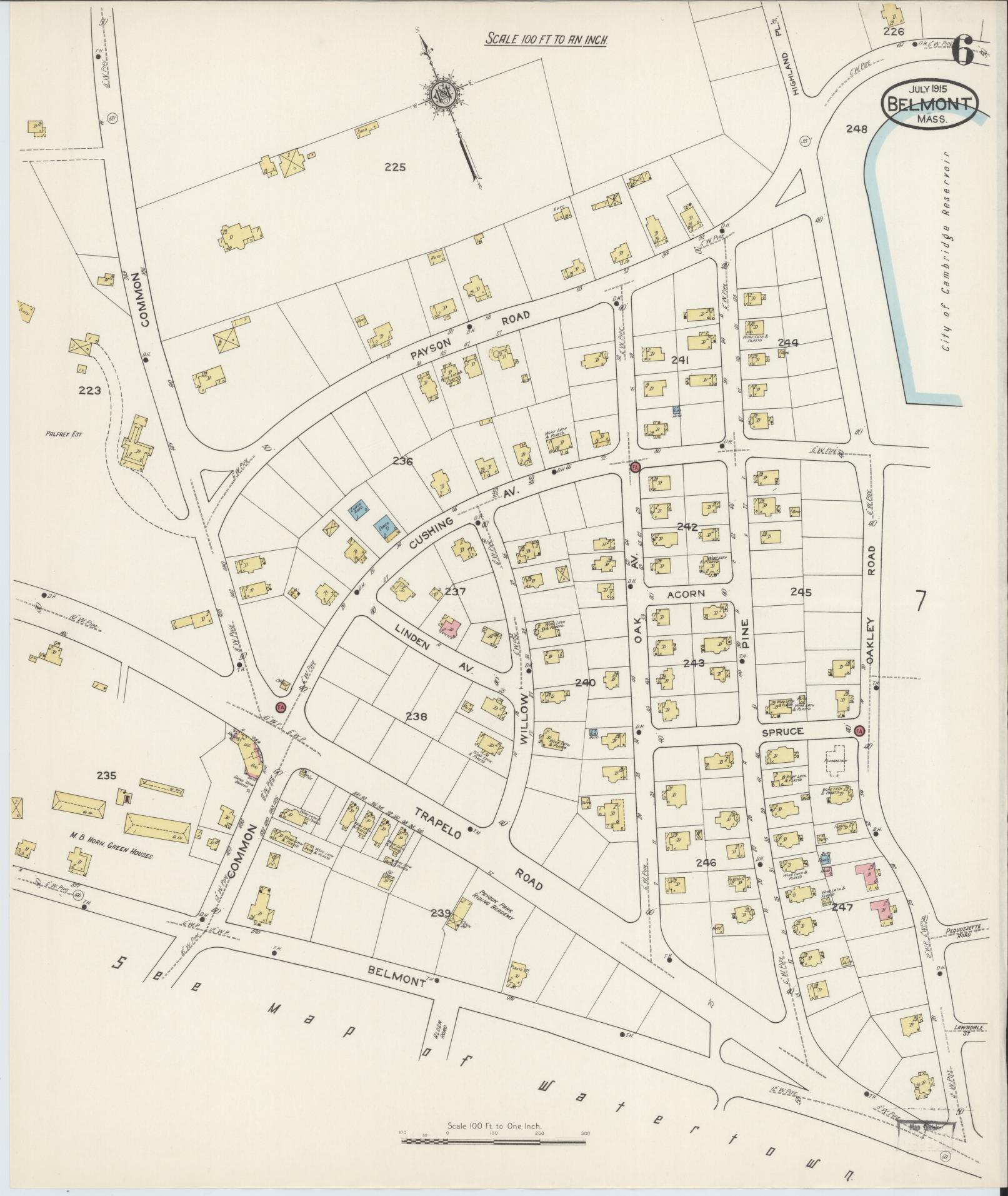 Sanborn Fire Insurance Map from Belmont, Middlesex County, Massachusetts (1915), Sheet #0006 - Historic Sanborn Fire Insurance Map Print, vintage old map wall art, antique decor, genealogy gift, Massachusetts Massachusetts map