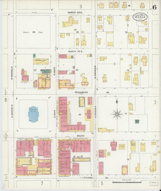 Sanborn Fire Insurance Map from Ocala, Marion County, Florida (1906), Sheet #0006 - Historic Sanborn Fire Insurance Map Print, vintage old map wall art, antique decor, genealogy gift, Florida Florida map