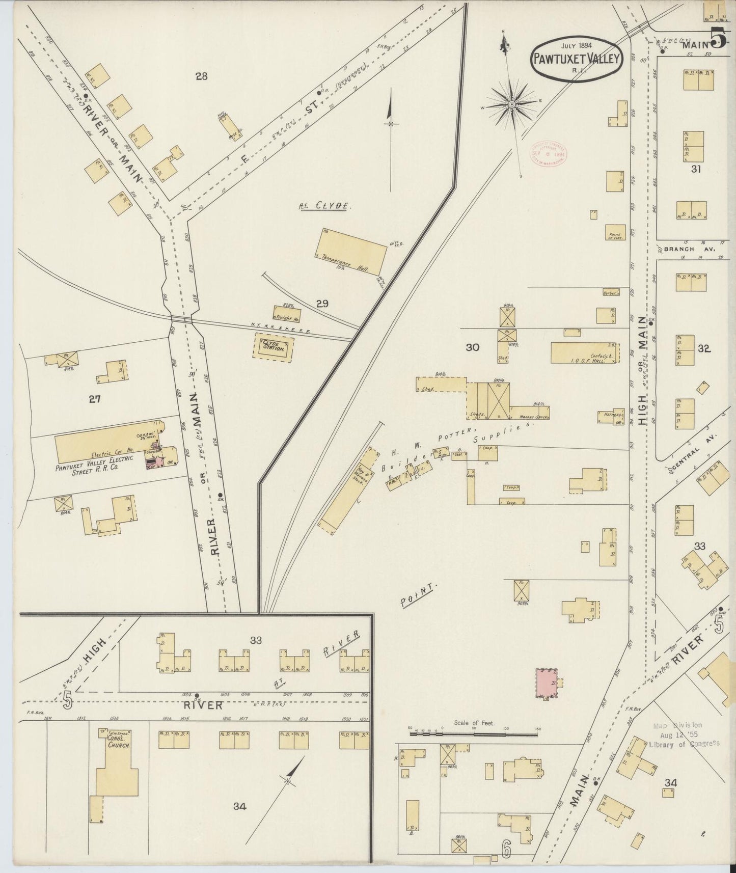 Sanborn Fire Insurance Map from Pawtuxet Valley, Kent and Providence Counties, Rhode Island (1894), Sheet #0005 - Historic Sanborn Fire Insurance Map Print, vintage old map wall art, antique decor, genealogy gift, Washington Washington map