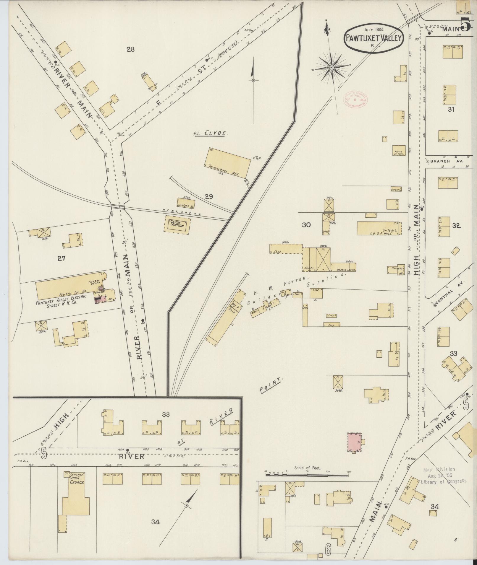 Sanborn Fire Insurance Map from Pawtuxet Valley, Kent and Providence Counties, Rhode Island (1894), Sheet #0005 - Historic Sanborn Fire Insurance Map Print, vintage old map wall art, antique decor, genealogy gift, Washington Washington map