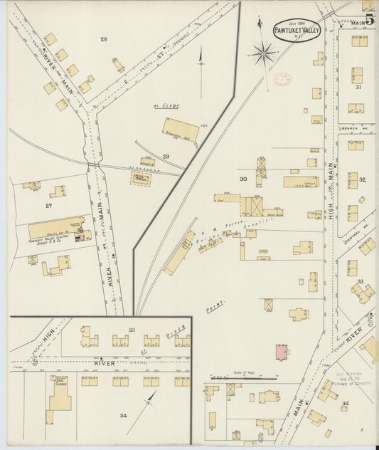 Sanborn Fire Insurance Map from Pawtuxet Valley, Kent and Providence Counties, Rhode Island (1894), Sheet #0005 - Historic Sanborn Fire Insurance Map Print, vintage old map wall art, antique decor, genealogy gift, Washington Washington map