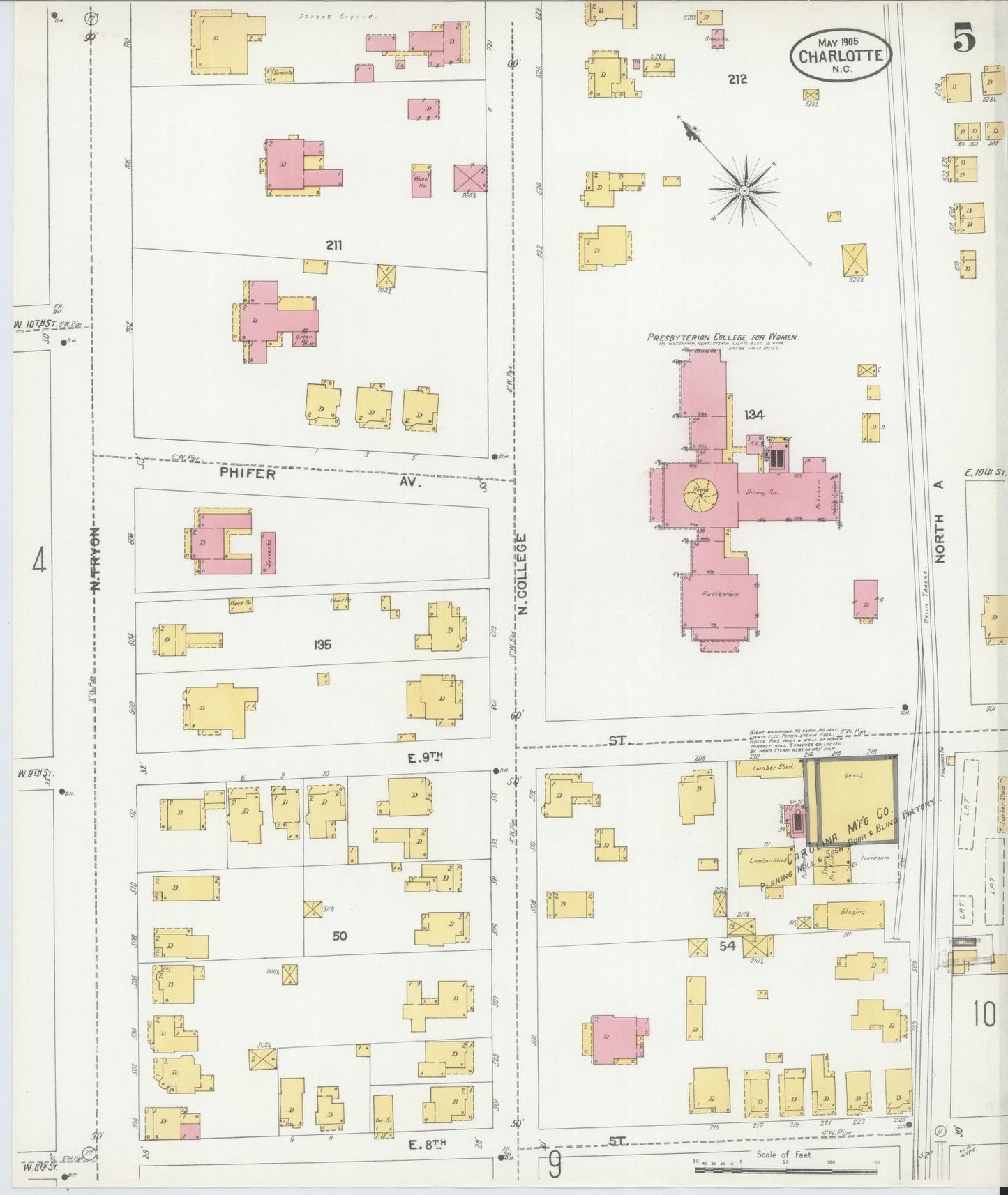Sanborn Fire Insurance Map from Charlotte, Mecklenburg County, North Carolina (1905), Sheet #0005 - Complete Map Set gallery image, historic Sanborn map, vintage wall art, North Carolina North Carolina