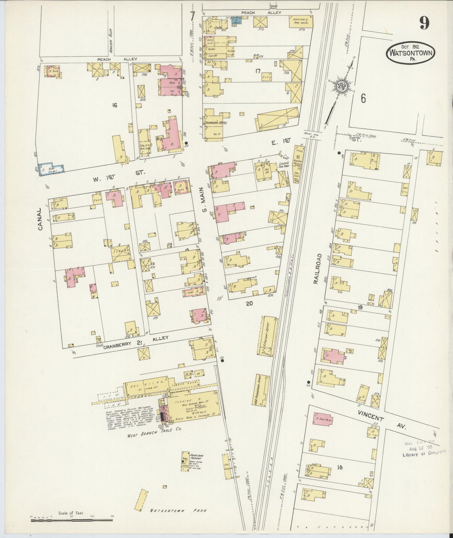 Sanborn Fire Insurance Map from Watsontown, Northumberland County, Pennsylvania (1912), Sheet #0009 - Complete Map Set gallery image, historic Sanborn map, vintage wall art, Pennsylvania Pennsylvania