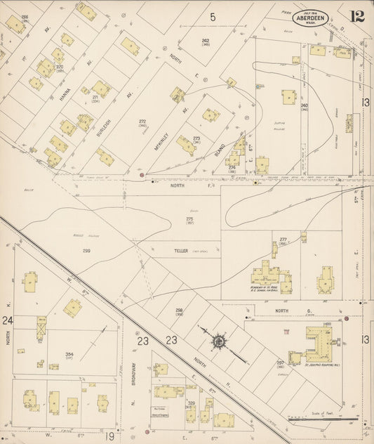 Sanborn Fire Insurance Map from Aberdeen, Grays Harbor County, Washington (1914), Sheet #0012 - Historic Sanborn Fire Insurance Map Print, vintage old map wall art, antique decor, genealogy gift, Washington Washington map