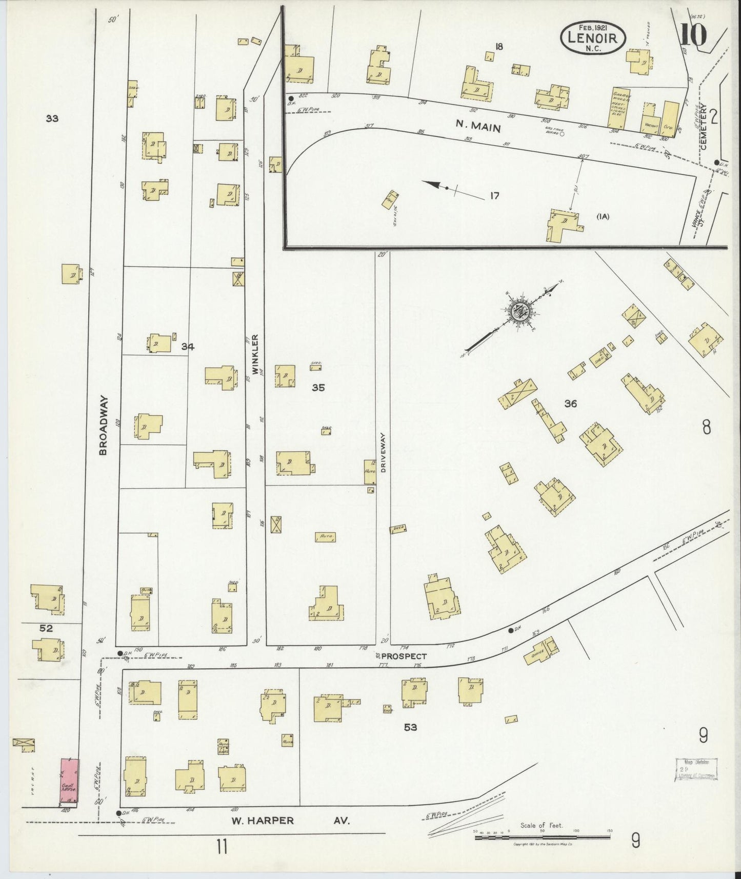 Sanborn Fire Insurance Map from Lenoir, Caldwell County, North Carolina (1921), Sheet #0010 - Historic Sanborn Fire Insurance Map Print, vintage old map wall art, antique decor, genealogy gift, North Carolina North Carolina map