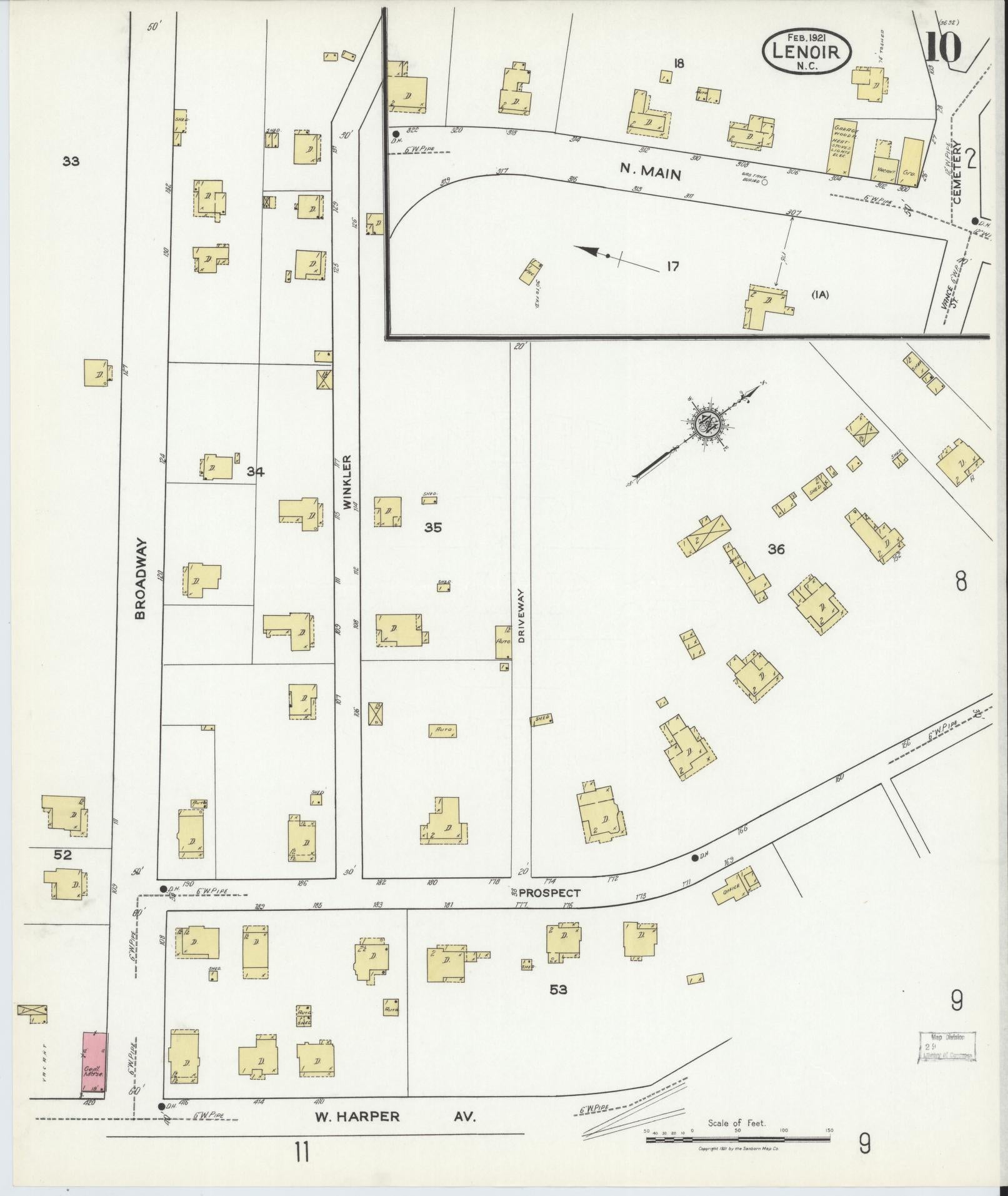 Sanborn Fire Insurance Map from Lenoir, Caldwell County, North Carolina (1921), Sheet #0010 - Historic Sanborn Fire Insurance Map Print, vintage old map wall art, antique decor, genealogy gift, North Carolina North Carolina map