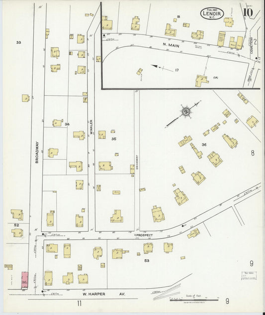Sanborn Fire Insurance Map from Lenoir, Caldwell County, North Carolina (1921), Sheet #0010 - Historic Sanborn Fire Insurance Map Print, vintage old map wall art, antique decor, genealogy gift, North Carolina North Carolina map