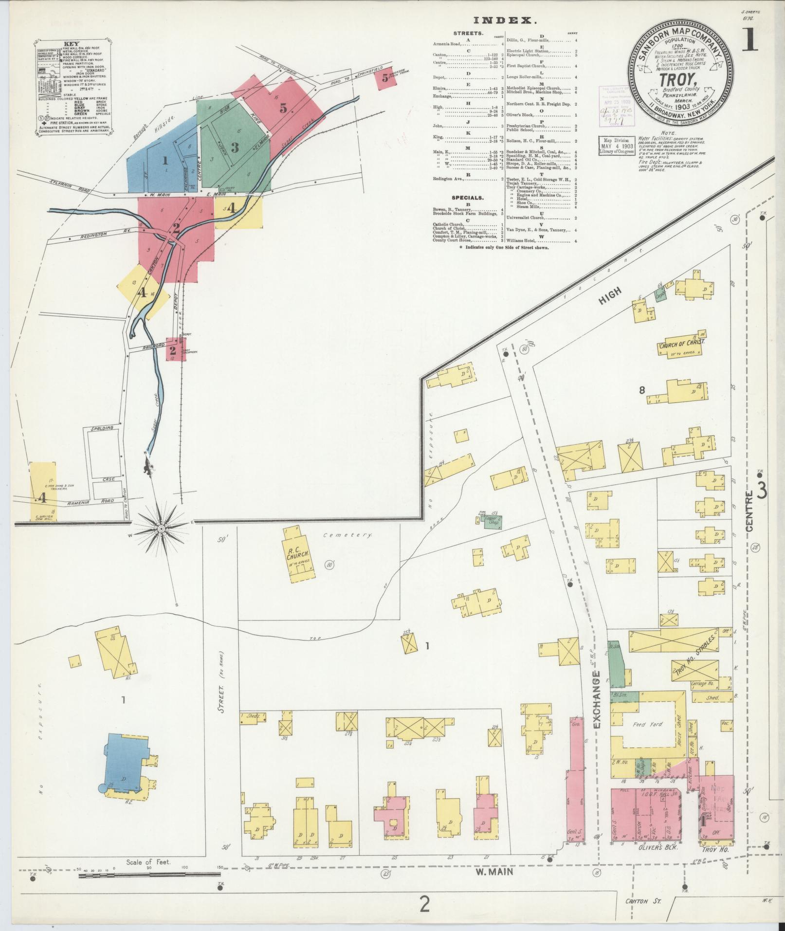 Sanborn Fire Insurance Map from Troy, Bradford County, Pennsylvania (1903), Sheet #0001 - Complete Map Set gallery image, historic Sanborn map, vintage wall art, Pennsylvania Pennsylvania