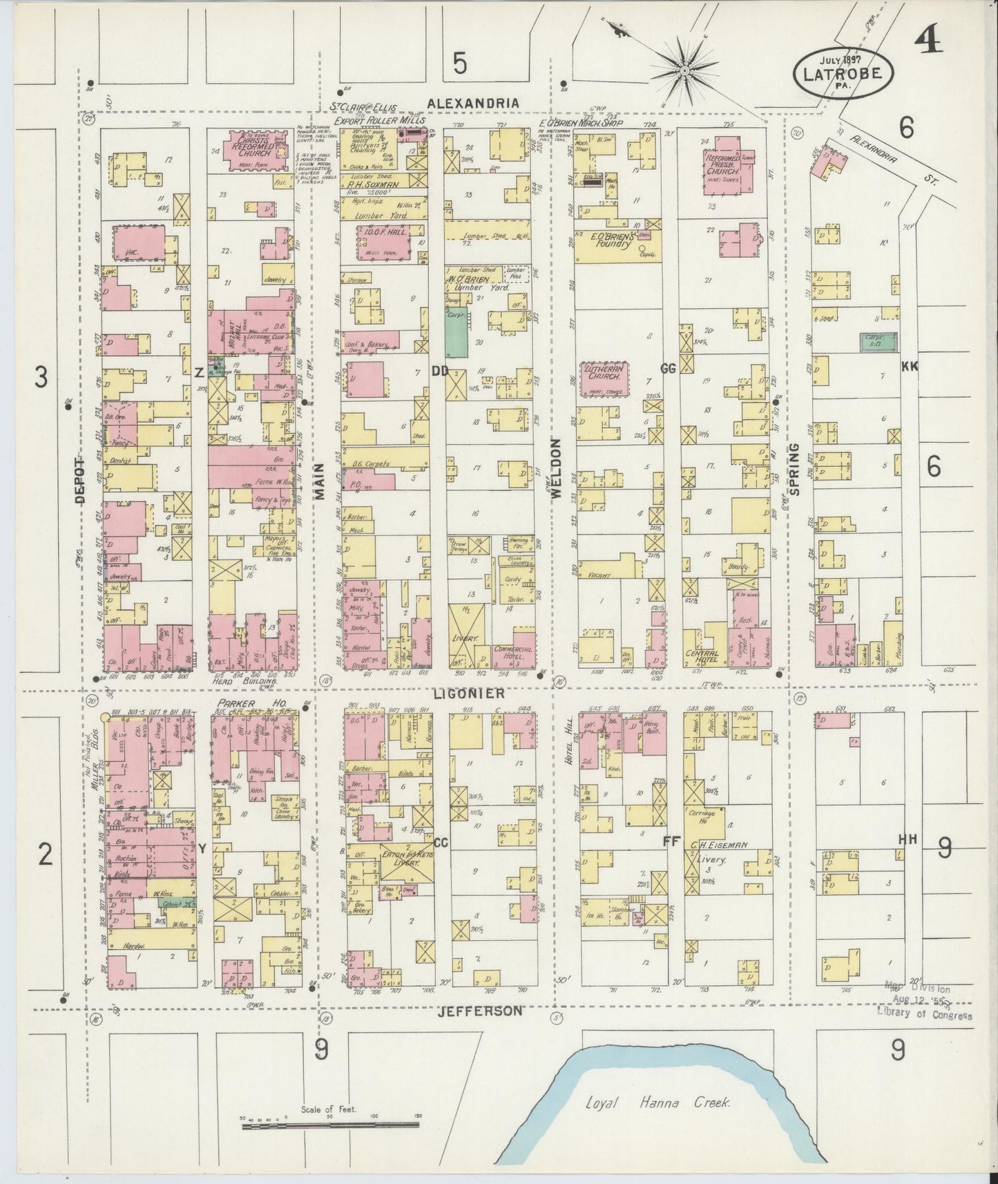 Sanborn Fire Insurance Map from Latrobe, Westmoreland County, Pennsylvania (1897), Sheet #0004 - Complete Map Set gallery image, historic Sanborn map, vintage wall art, Pennsylvania Pennsylvania