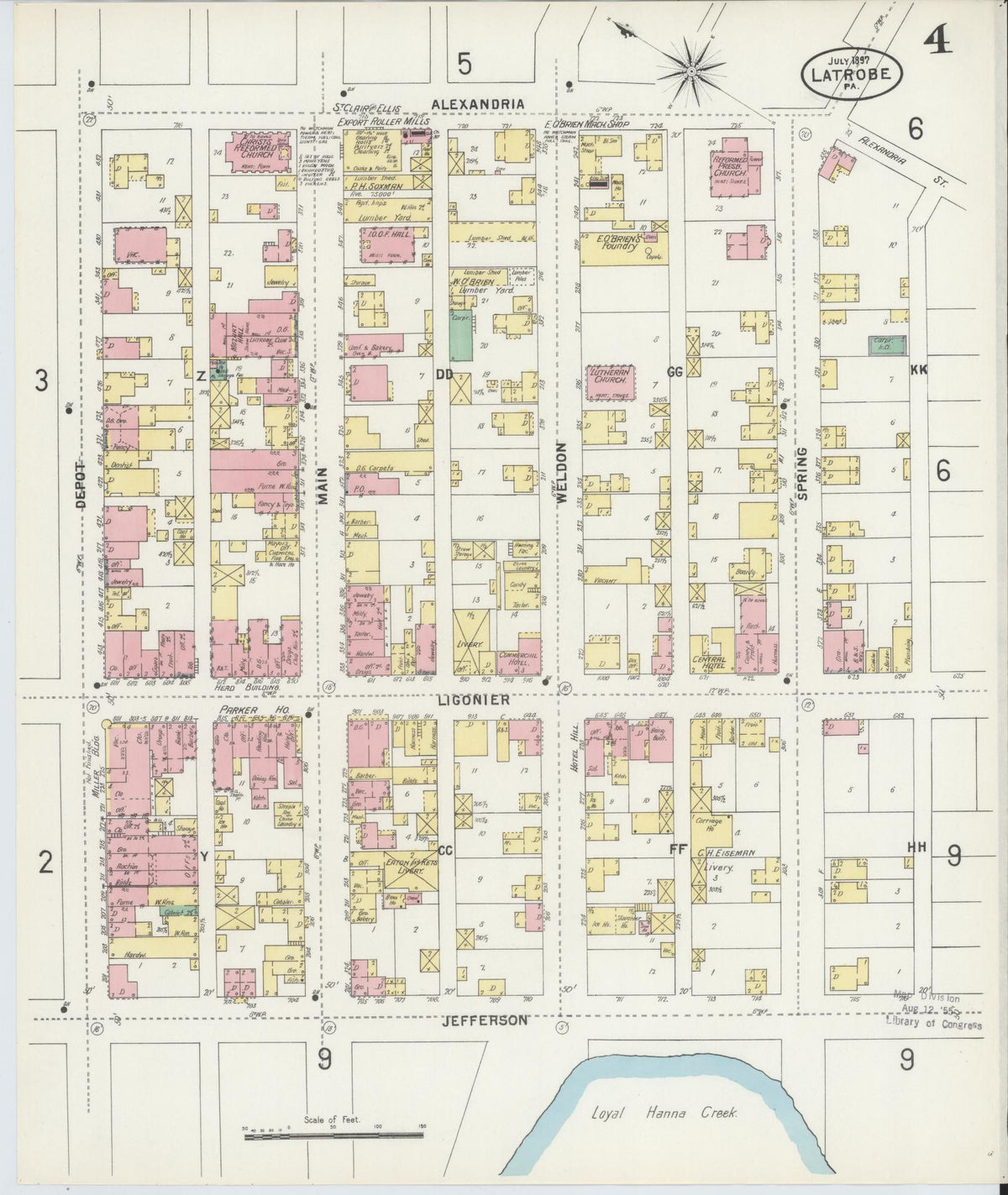 Sanborn Fire Insurance Map from Latrobe, Westmoreland County, Pennsylvania (1897), Sheet #0004 - Complete Map Set gallery image, historic Sanborn map, vintage wall art, Pennsylvania Pennsylvania