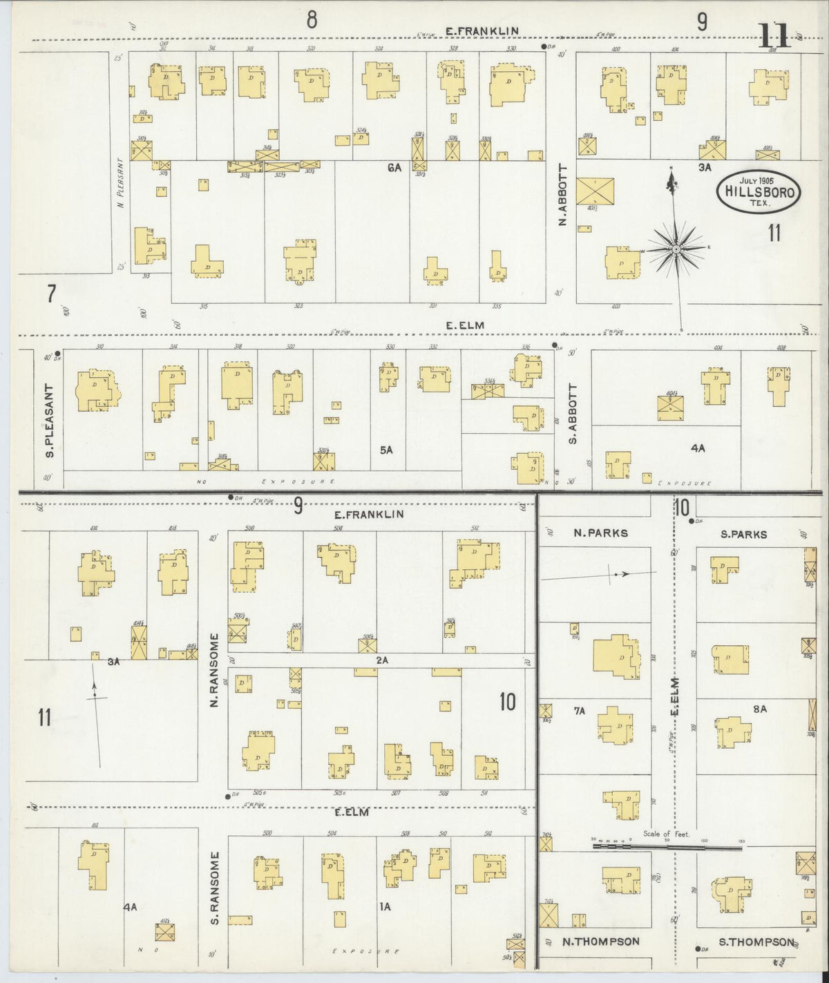 Sanborn Fire Insurance Map from Hillsboro, Hill County, Texas (1905), Sheet #0011 - Complete Map Set gallery image, historic Sanborn map, vintage wall art, Texas Texas