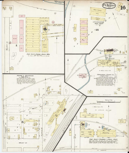 Sanborn Fire Insurance Map from Fort Scott, Bourbon County, Kansas (1888), Sheet #0016 - Complete Map Set gallery image, historic Sanborn map, vintage wall art, Kansas Kansas