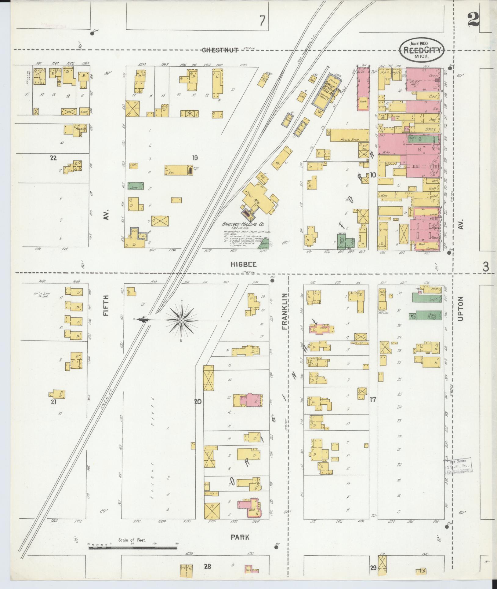 Sanborn Fire Insurance Map from Reed City, Osceola County, Michigan (1900), Sheet #0002 - Complete Map Set gallery image, historic Sanborn map, vintage wall art, Michigan Michigan