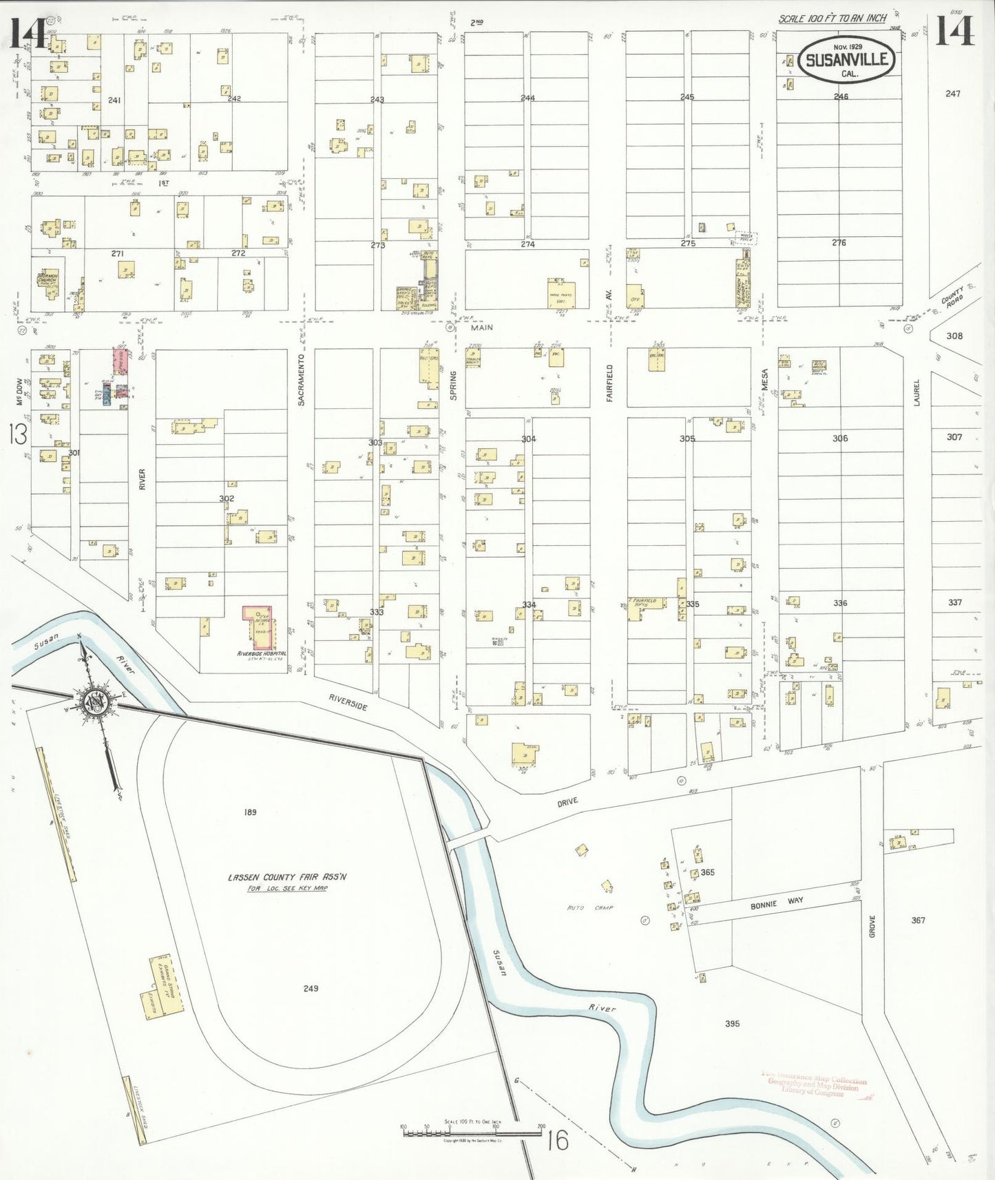 Sanborn Fire Insurance Map from Susanville, Lassen County, California (1929), Sheet #0014 - Complete Map Set gallery image, historic Sanborn map, vintage wall art, California California