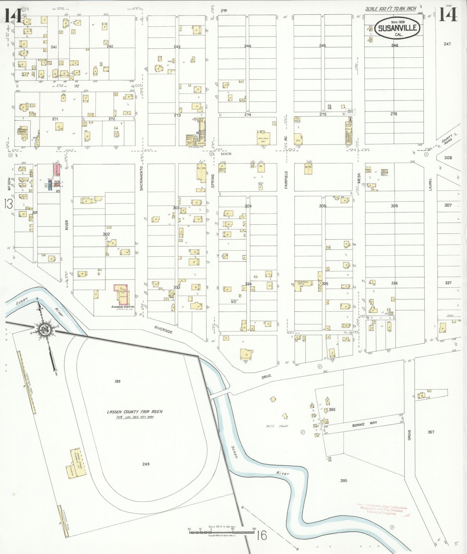 Sanborn Fire Insurance Map from Susanville, Lassen County, California (1929), Sheet #0014 - Complete Map Set gallery image, historic Sanborn map, vintage wall art, California California
