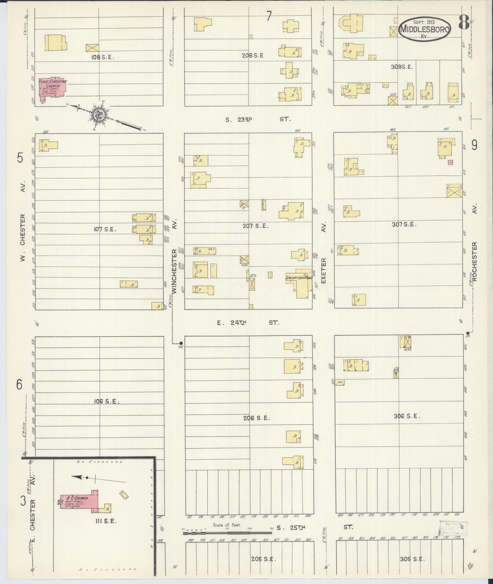 Sanborn Fire Insurance Map from Middlesboro, Bell County, Kentucky (1913), Sheet #0008 - Historic Sanborn Fire Insurance Map Print, vintage old map wall art, antique decor, genealogy gift, Kentucky Kentucky map