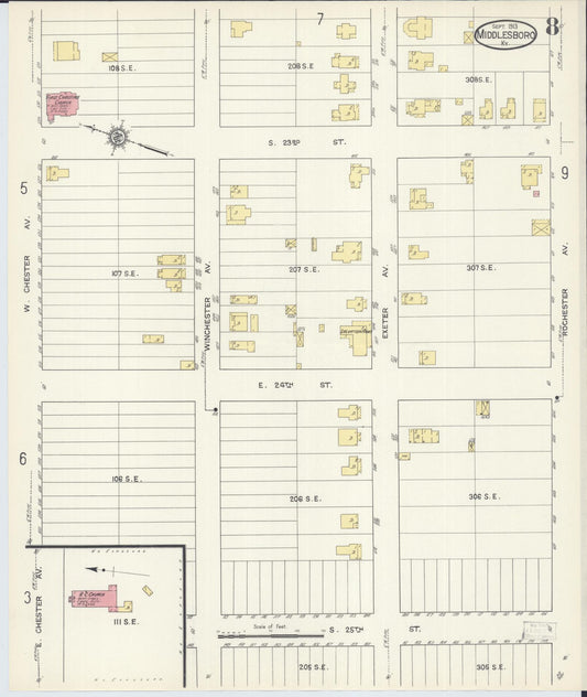 Sanborn Fire Insurance Map from Middlesboro, Bell County, Kentucky (1913), Sheet #0008 - Historic Sanborn Fire Insurance Map Print, vintage old map wall art, antique decor, genealogy gift, Kentucky Kentucky map