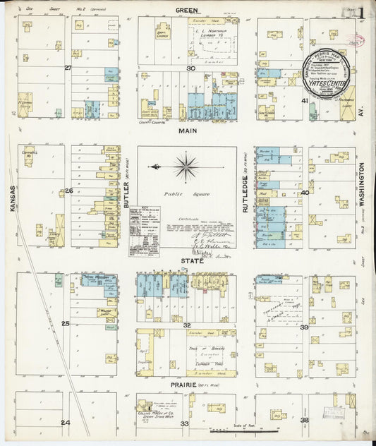 Sanborn Fire Insurance Map from Yates Center, Woodson County, Kansas (1890), Sheet #0001 - Complete Map Set gallery image, historic Sanborn map, vintage wall art, Kansas Kansas