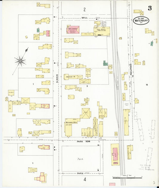 Sanborn Fire Insurance Map from Waterbury, Washington County, Vermont (1904), Sheet #0003 - Historic Sanborn Fire Insurance Map Print, vintage old map wall art, antique decor, genealogy gift, Vermont Vermont map
