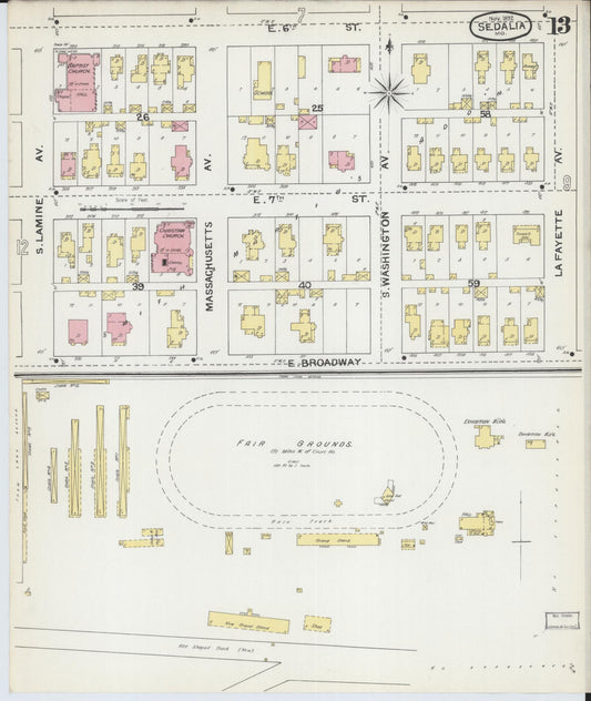 Sanborn Fire Insurance Map from Sedalia, Pettis County, Missouri (1892), Sheet #0013 - Historic Sanborn Fire Insurance Map Print, vintage old map wall art, antique decor, genealogy gift, Missouri Missouri map