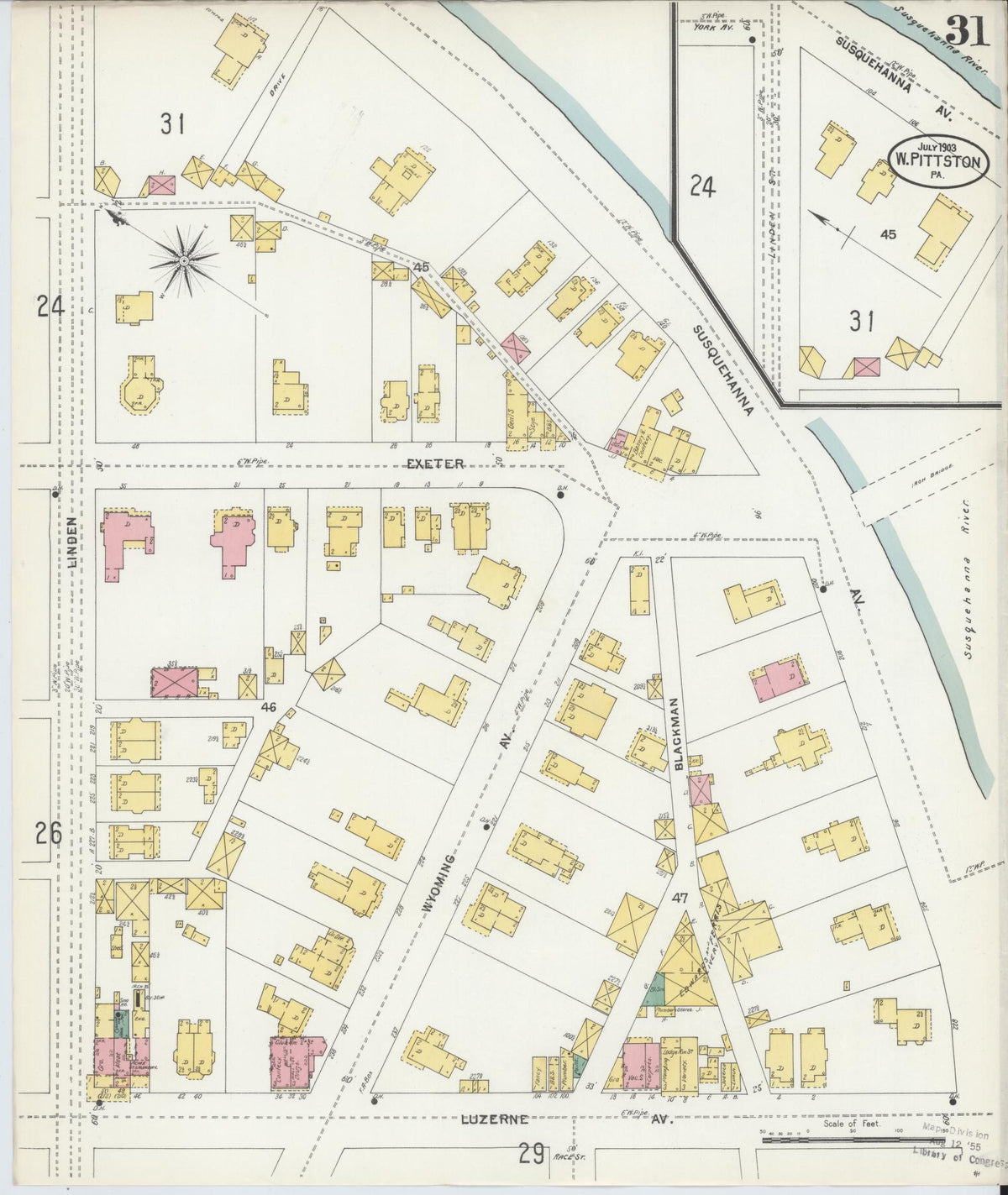 Sanborn Fire Insurance Map from Pittston, Luzerne County, Pennsylvania (1903), Sheet #0031 - Historic Sanborn Fire Insurance Map Print, vintage old map wall art, antique decor, genealogy gift, Pennsylvania Pennsylvania map
