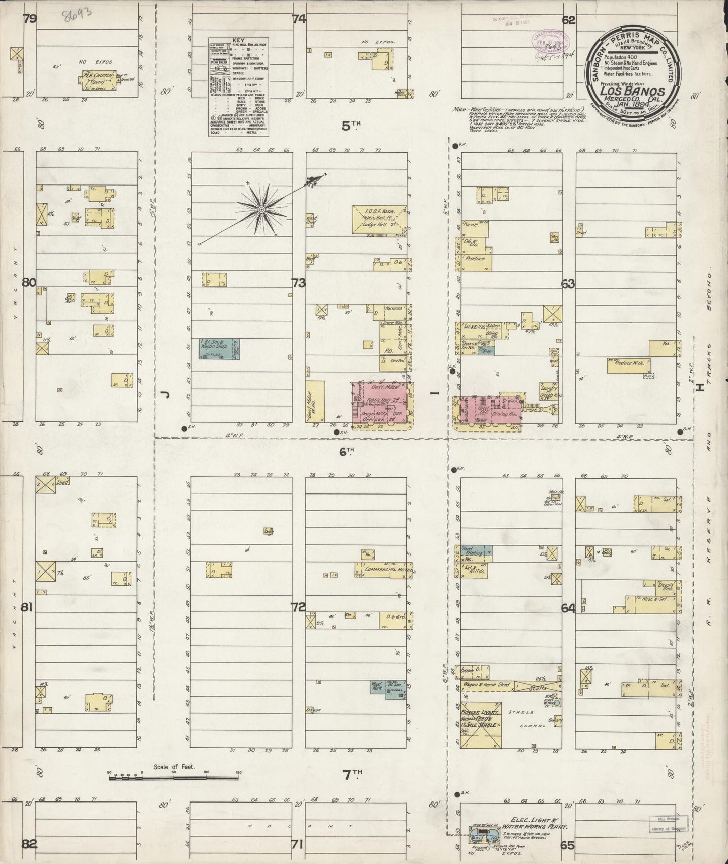 Sanborn Fire Insurance Map from Los Banos, Merced County, California (1894), Sheet #0001 - Historic Sanborn Fire Insurance Map Print, vintage old map wall art, antique decor, genealogy gift, California California map