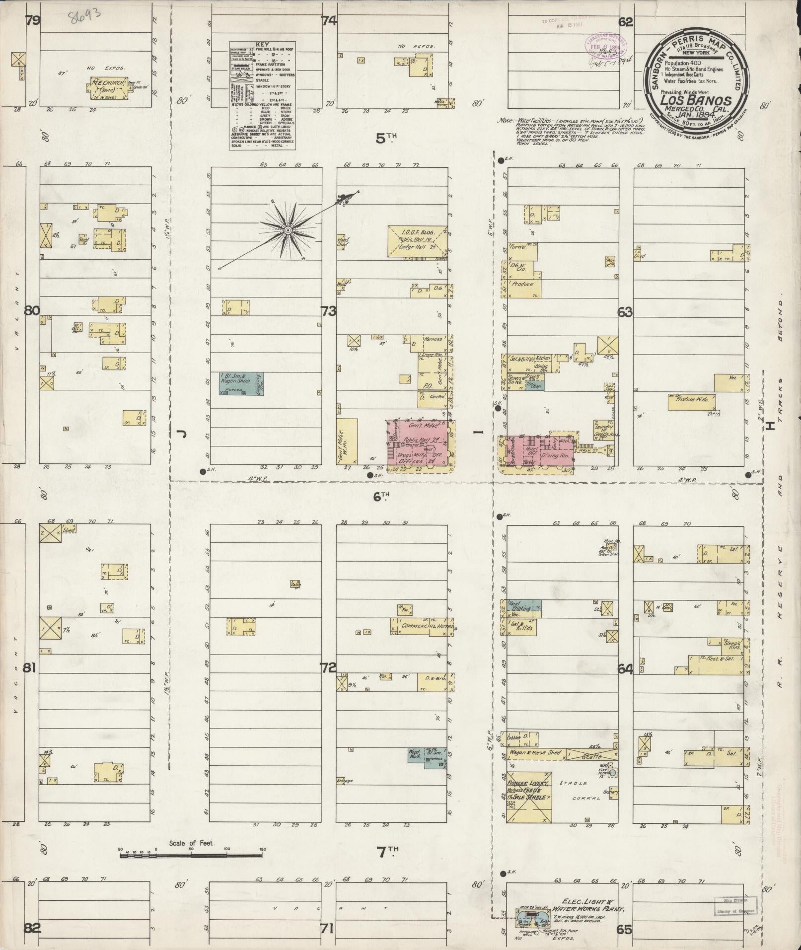 Sanborn Fire Insurance Map from Los Banos, Merced County, California (1894), Sheet #0001 - Historic Sanborn Fire Insurance Map Print, vintage old map wall art, antique decor, genealogy gift, California California map