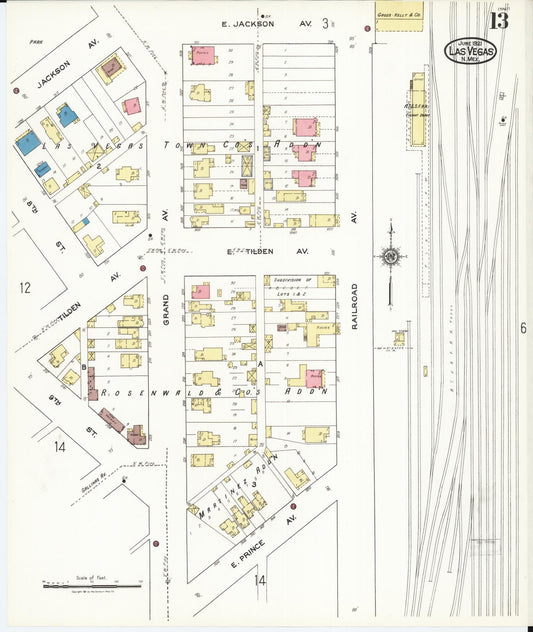 Sanborn Fire Insurance Map from Las Vegas, San Miguel County, New Mexico (1921), Sheet #0013 - Historic Sanborn Fire Insurance Map Print, vintage old map wall art, antique decor, genealogy gift, New Mexico New Mexico map