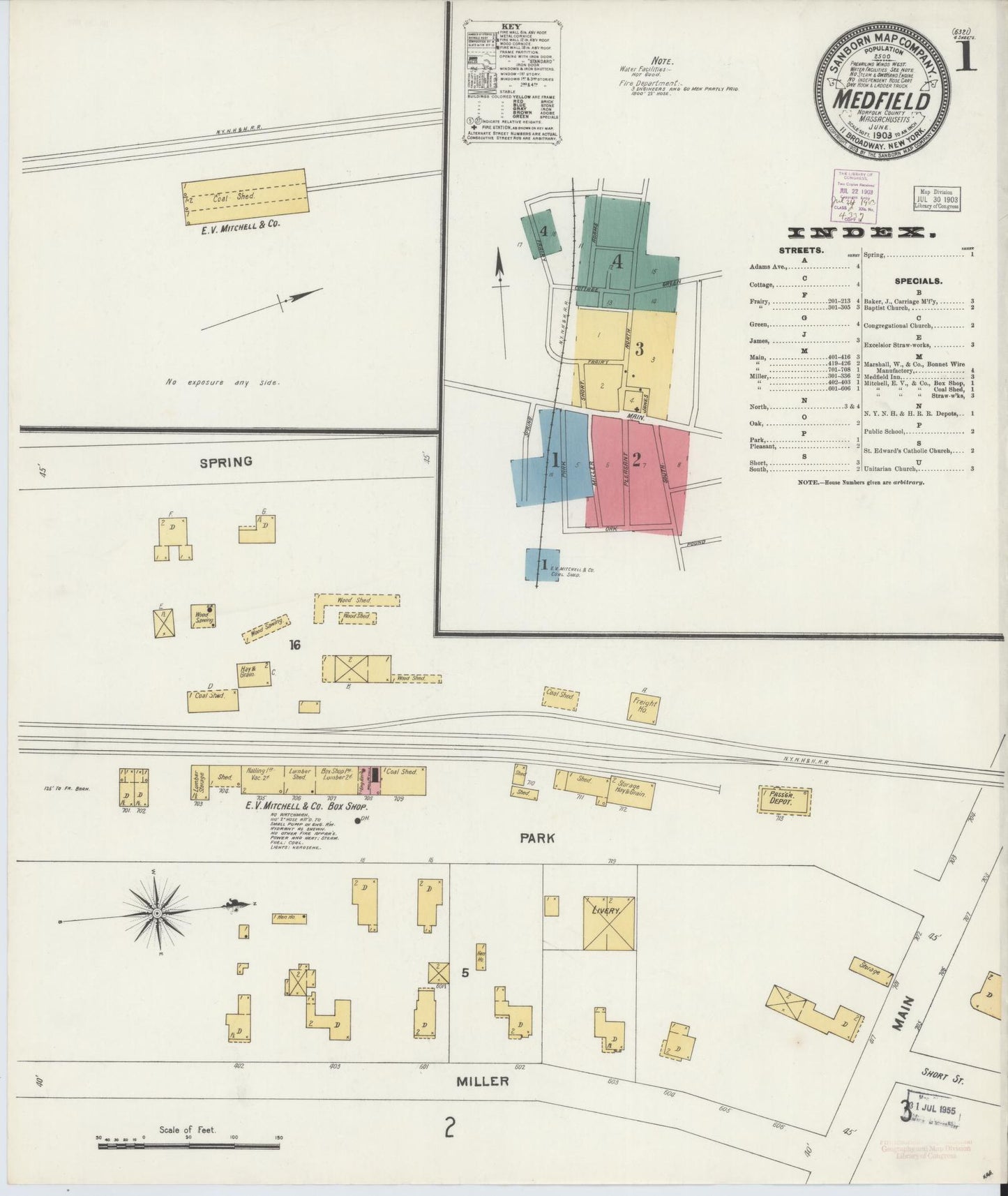 Sanborn Fire Insurance Map from Medfield, Norfolk County, Massachusetts. (1903) – Historic Sanborn Fire Insurance Map Print