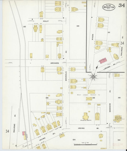 Sanborn Fire Insurance Map from Bridgeton, Cumberland County, New Jersey (1908), Sheet #0034 - Historic Sanborn Fire Insurance Map Print, vintage old map wall art, antique decor, genealogy gift, New Jersey New Jersey map