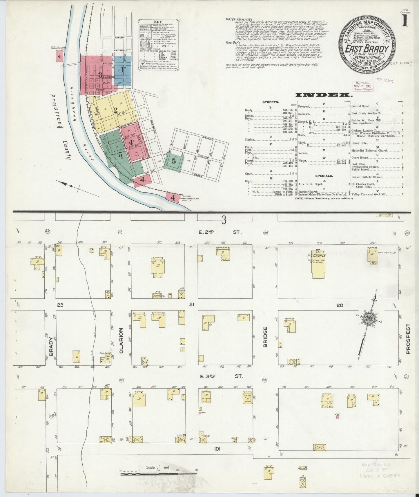 Sanborn Fire Insurance Map from East Brady, Clarion County, Pennsylvania (1910), Sheet #0001 - Historic Sanborn Fire Insurance Map Print, vintage old map wall art, antique decor, genealogy gift, Pennsylvania Pennsylvania map