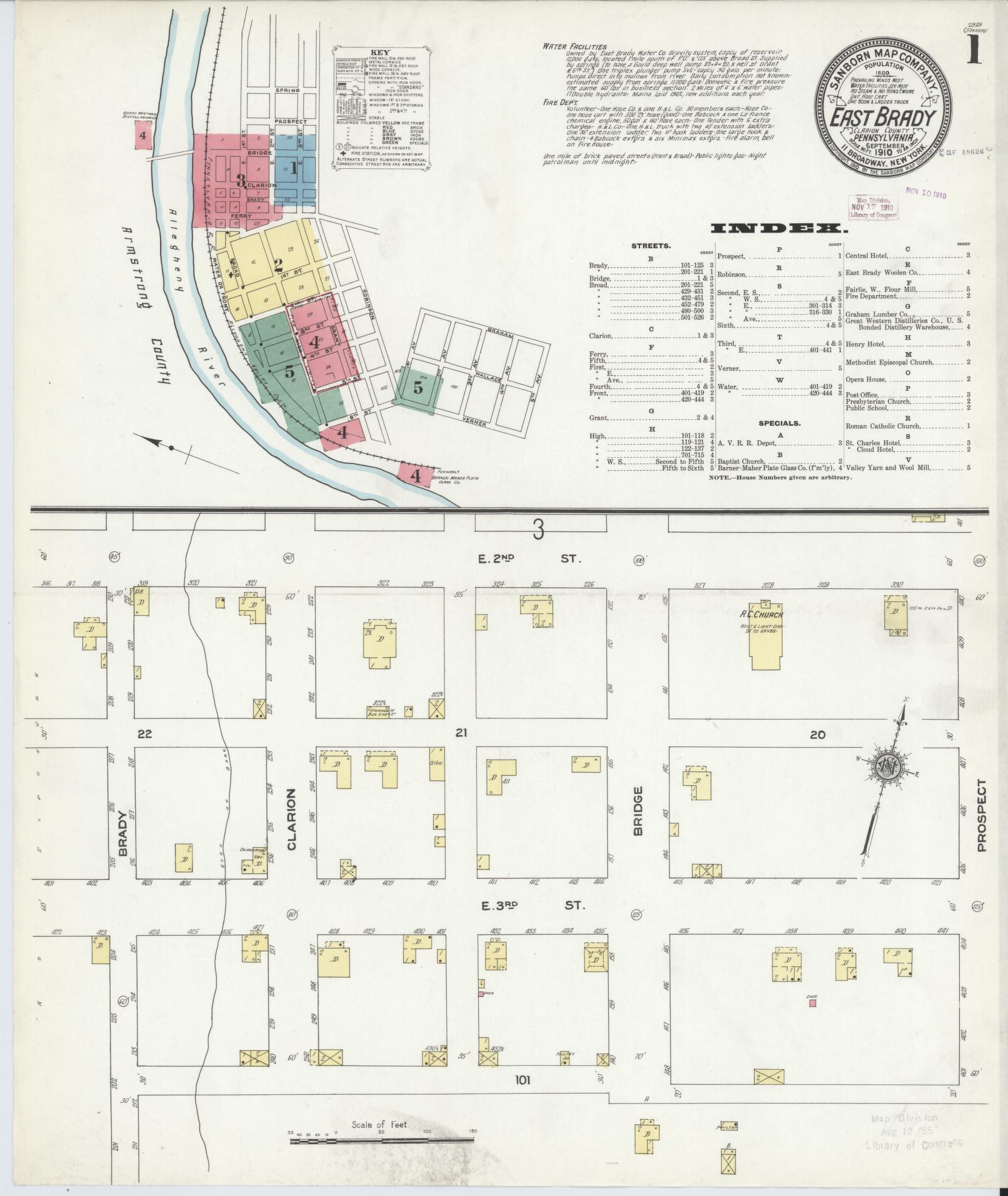 Sanborn Fire Insurance Map from East Brady, Clarion County, Pennsylvania (1910), Sheet #0001 - Historic Sanborn Fire Insurance Map Print, vintage old map wall art, antique decor, genealogy gift, Pennsylvania Pennsylvania map