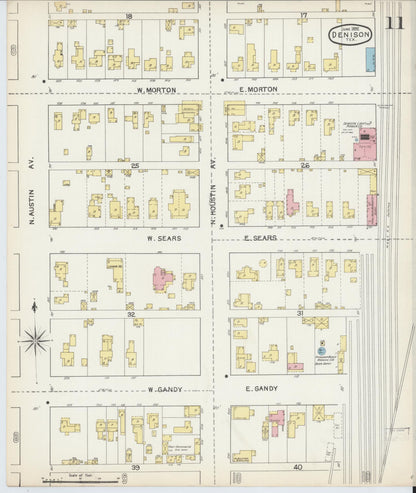 Sanborn Fire Insurance Map from Denison, Grayson County, Texas (1892), Sheet #0011 - Historic Sanborn Fire Insurance Map Print, vintage old map wall art, antique decor, genealogy gift, Texas Texas map