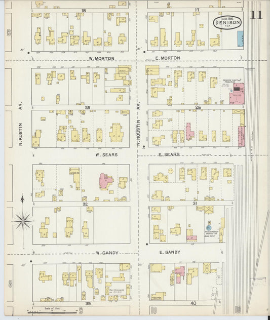 Sanborn Fire Insurance Map from Denison, Grayson County, Texas (1892), Sheet #0011 - Historic Sanborn Fire Insurance Map Print, vintage old map wall art, antique decor, genealogy gift, Texas Texas map