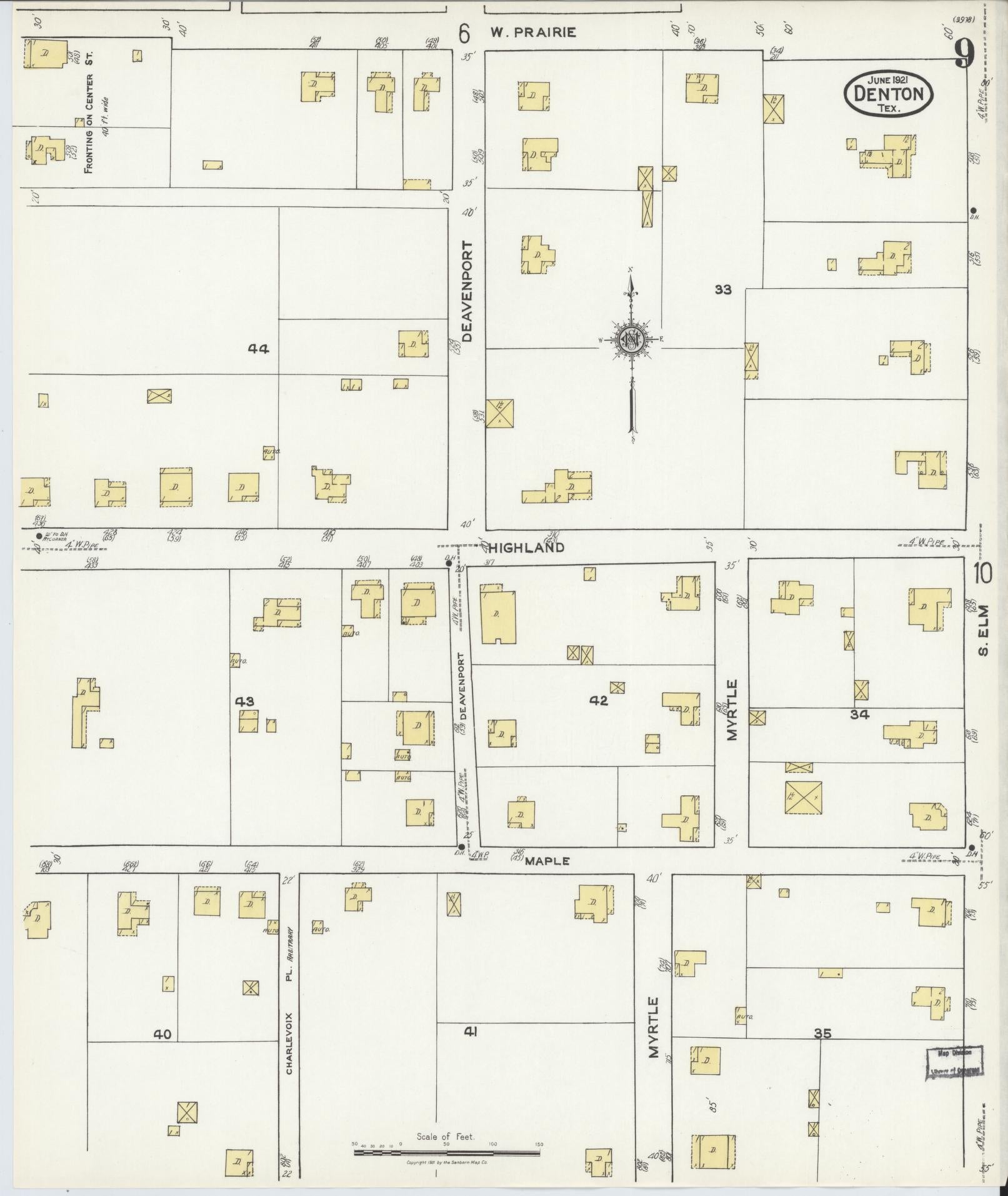Sanborn Fire Insurance Map from Denton, Denton County, Texas (1921), Sheet #0009 - Complete Map Set gallery image, historic Sanborn map, vintage wall art, Texas Texas