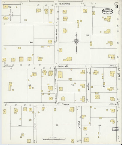 Sanborn Fire Insurance Map from Denton, Denton County, Texas (1921), Sheet #0009 - Complete Map Set gallery image, historic Sanborn map, vintage wall art, Texas Texas