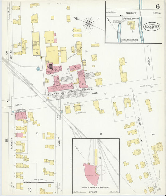 Sanborn Fire Insurance Map from Rochester, Strafford County, New Hampshire (1908), Sheet #0006 - Historic Sanborn Fire Insurance Map Print, vintage old map wall art, antique decor, genealogy gift, New Hampshire New Hampshire map