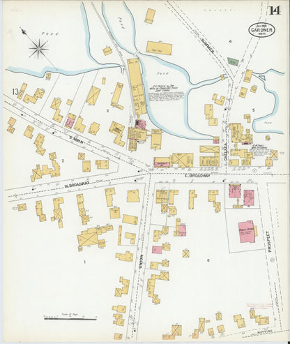 Sanborn Fire Insurance Map from Gardner, Worcester County, Massachusetts (1900), Sheet #0014 - Historic Sanborn Fire Insurance Map Print, vintage old map wall art, antique decor, genealogy gift, Massachusetts Massachusetts map