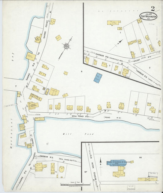 Sanborn Fire Insurance Map from Port Washington, Nassau County, New York (1919), Sheet #0002 - Historic Sanborn Fire Insurance Map Print, vintage old map wall art, antique decor, genealogy gift, New York New York map