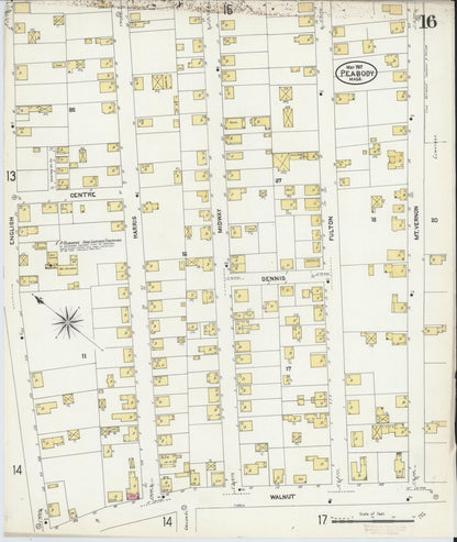 Sanborn Fire Insurance Map from Peabody, Essex County, Massachusetts (1907), Sheet #0016 - Historic Sanborn Fire Insurance Map Print, vintage old map wall art, antique decor, genealogy gift, Massachusetts Massachusetts map