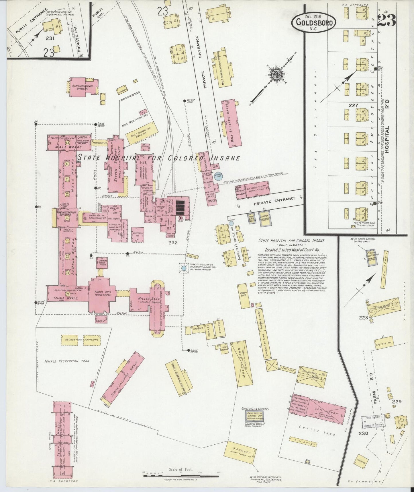 Sanborn Fire Insurance Map from Goldsboro, Wayne County, North Carolina (1918), Sheet #0023 - Historic Sanborn Fire Insurance Map Print, vintage old map wall art, antique decor, genealogy gift, North Carolina North Carolina map