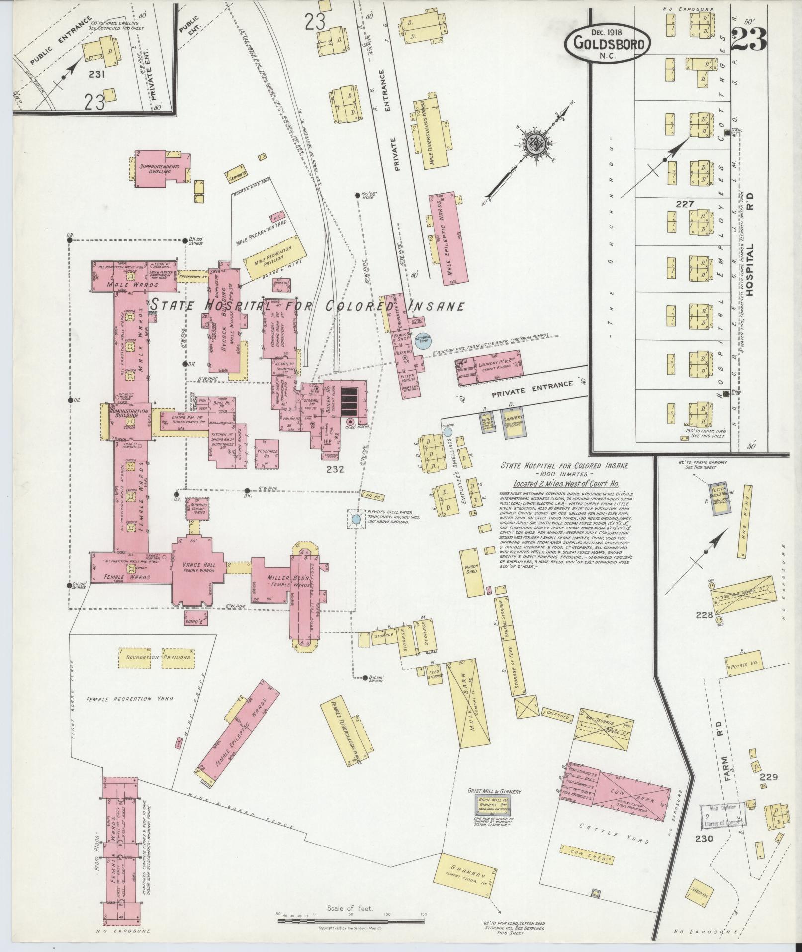 Sanborn Fire Insurance Map from Goldsboro, Wayne County, North Carolina (1918), Sheet #0023 - Historic Sanborn Fire Insurance Map Print, vintage old map wall art, antique decor, genealogy gift, North Carolina North Carolina map
