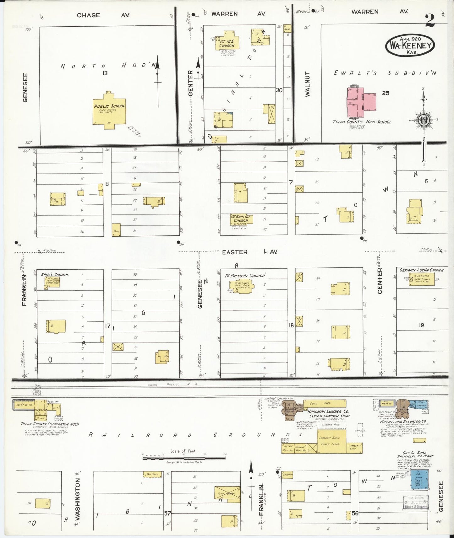 Sanborn Fire Insurance Map from Wa-keeney, Trego County, Kansas (1920), Sheet #0002 - Historic Sanborn Fire Insurance Map Print, vintage old map wall art, antique decor, genealogy gift, Kansas Kansas map